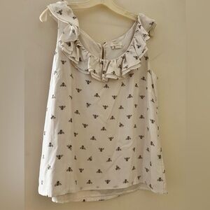 Kate Spade Cream Bee Print Ruffle Blouse